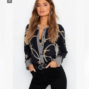 BLACK GEO CONTRAST CHAIN PRINT SHIRT